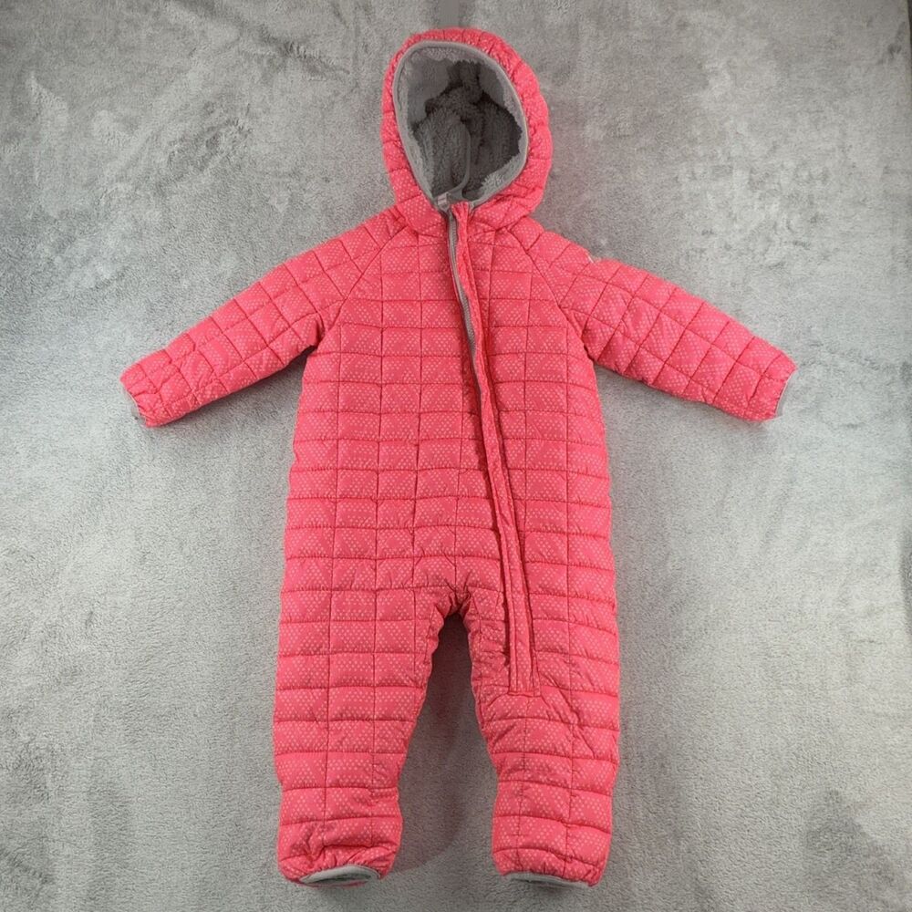 SNOZU Girls Pink Puffer Snowsuit 18-24 Months Hooded Quilted Winter Bunting